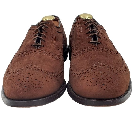 Allen Edmonds "McAllister" Mens 13 Brown Suede Leather Dress Shoe Wingtip Oxford - Picture 9 of 16